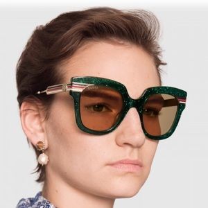 Gucci - Square Frame- Emerald Green Glitter Acetate and Gold